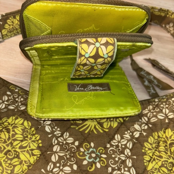 Vera Bradley Brown and Yellow Hobo Bag & wallet - Picture 4 of 8